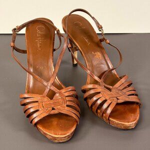 Preowned Cole Haan Womens Size 8.5 B Tan Leather Heels Slingback